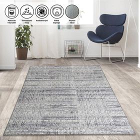 Carpettex Kaymaz Taban Makinada Yıkanabilir 120 x 160 cm Modern Abstrak Çizgi Taramalı Gri Halı