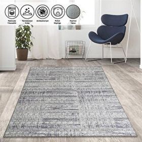 Carpettex Kaymaz Taban Makinada Yıkanabilir 120 x 160 cm Modern Abstrak Çizgi Taramalı Gri Halı