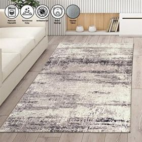 Carpettex Kaymaz Taban Makinada Yıkanabilir 60x100 cm Modern Abstrak Çizgi Desenli Gri Halı
