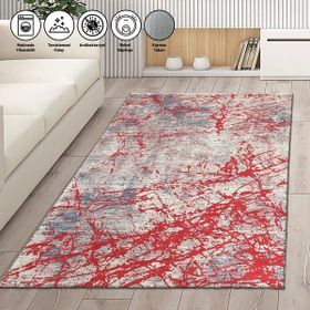 Carpettex Kaymaz Taban Makinada Yıkanabilir 60x100 cm Modern Abstrak Çizgi Karma Desenli Kırmızı Halı