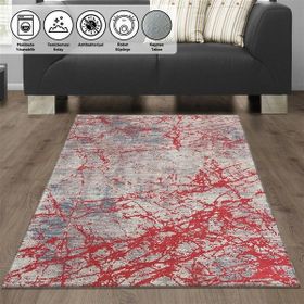 Carpettex Kaymaz Taban Makinada Yıkanabilir 60x100 cm Modern Abstrak Çizgi Karma Desenli Kırmızı Halı