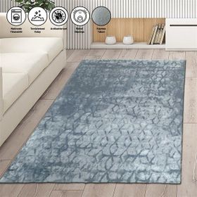 Carpettex Kaymaz Taban Makinada Yıkanabilir 80x150 cm İskandinav Abstrak Karo Desenli Gri Renkli Modern Halı
