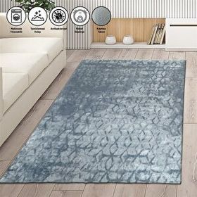 Carpettex Kaymaz Taban Makinada Yıkanabilir 80x150 cm İskandinav Abstrak Karo Desenli Gri Renkli Modern Halı