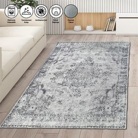 Carpettex Kaymaz Taban Makinada Yıkanabilir 80x150 cm Modern Abstrak Klasik Eskitme Desenli Siyah Gri Halı