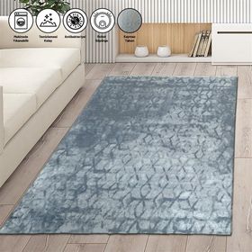 Carpettex Kaymaz Taban Makinada Yıkanabilir 80x50 cm İskandinav Abstrak Karo Desenli Gri Renkli Modern Halı