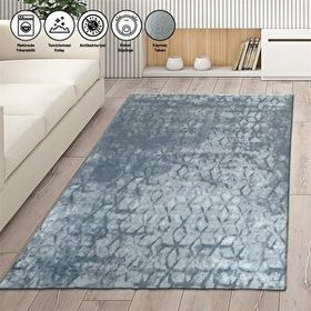 Carpettex Kaymaz Taban Makinada Yıkanabilir 80x50 cm İskandinav Abstrak Karo Desenli Gri Renkli Modern Halı