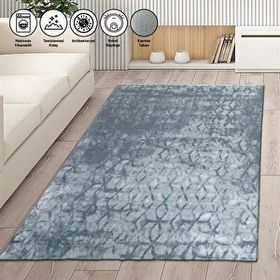 Carpettex Kaymaz Taban Makinada Yıkanabilir 80x50 cm İskandinav Abstrak Karo Desenli Gri Renkli Modern Halı