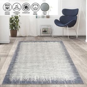 Carpettex Kaymaz Taban Makinada Yıkanabilir 80x50 cm Modern Abstrak Yağmur Bordür Desenli Gri Beyaz Halı