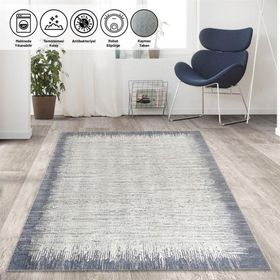 Carpettex Kaymaz Taban Makinada Yıkanabilir 80x50 cm Modern Abstrak Yağmur Bordür Desenli Gri Beyaz Halı