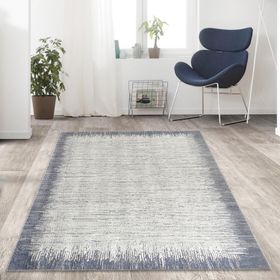 Carpettex Kaymaz Taban Makinada Yıkanabilir 80x50 cm Modern Abstrak Yağmur Bordür Desenli Gri Beyaz Halı