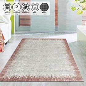 Carpettex Kaymaz Yıkanabilir 60x100 cm Modern Abstrak Yağmur Bordür Desenli Rose Beyaz Halı