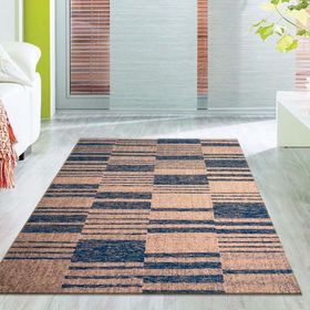 Carpettex Kaymaz Yıkanabilir 80x50 cm Çizgi Tarama Modern Desenli Bej Mavi Halı
