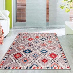 Carpettex Kaymaz Yıkanabilir 80x50 cm El Dokuma Yün Kilim Görünümlü Bej Krem Halı