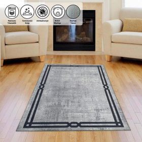 Carpettex Modern Abstrak Bordür Desenli Siyah Gri Kaymaz Taban Makinada Yıkanabilir 120x160 cm Halı