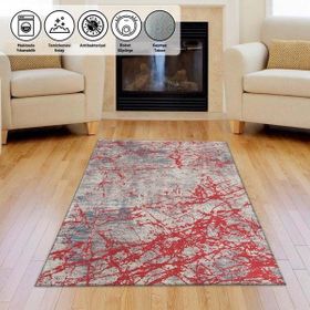 Carpettex Modern Abstrak Çizgi Karma Desenli Kırmızı Kaymaz Taban Makinada Yıkanabilir 100x150 cm Halı