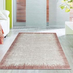 Carpettex Modern Abstrak Yağmur Bordür Desenli Rose Beyaz Kaymaz Yıkanabilir 100x150 cm Halı