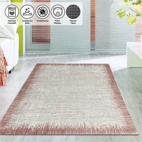 Carpettex Modern Abstrak Yağmur Bordür Desenli Rose Beyaz Kaymaz Yıkanabilir 120x160 cm Halı
