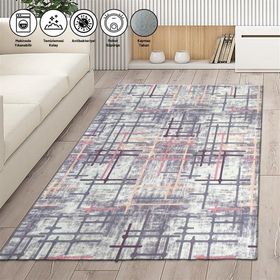 Carpettex Modern Çizgi Tarama Desenli Karışık Renkli Kaymaz Taban Makinada Yıkanabilir 120x160 cm Halı
