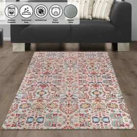 Carpettex Modern Klasik Eskitme Osmanlı Desenli Kırmızı Beyaz Karma Renkli Kaymaz Taban Makinada Yıkanabilir 120x160 cm Halı