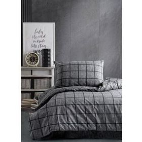 Casa Carina Kare Siyah Ranforce Lastikli Çarşaflı Tek Kişilik Nevresim Takımı - 160 x 220 cm