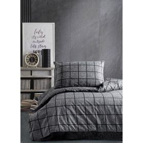 Casa Carina Kare Siyah Ranforce Lastikli Çarşaflı Tek Kişilik Nevresim Takımı - 160 x 220 cm
