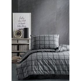 Casa Carina Kare Siyah Ranforce Lastikli Çarşaflı Tek Kişilik Nevresim Takımı - 160 x 220 cm