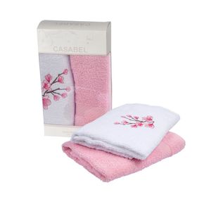 Casabel 2'li Pamuk 50x60 cm Pembe Bahar Dalı Mutfak Havlusu