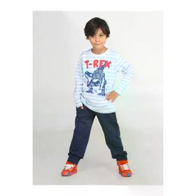 Casabony CS-23K-037 Çizgili T-Rex Mavi Erkek Çocuk Pantolon Takım