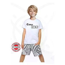 Casabony CS-24Y-062 Gen-Ius Desenli Siyah Erkek Çocuk Şort Takım