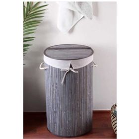 Casalinda CL-6001-2 Gri Yuvarlak Bambu Kirli Çamaşır Sepeti
