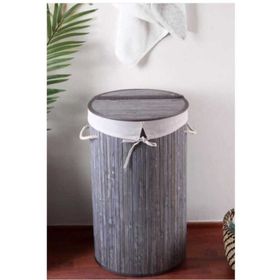Casalinda CL-6001-2 Gri Yuvarlak Bambu Kirli Çamaşır Sepeti