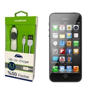 Case Man Apple iPhone 5 Data Kablosu + Araç Şarj Cihazı Adaptörü