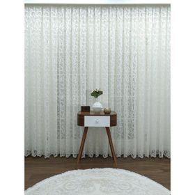 Caserta Home Pilesiz Sarmaşık Şal Desenli Beyaz 475x240 cm Tül Perde