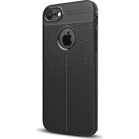 CaseStreet Apple iPhone 7 Niss Deri Görünümlü Arka Koruma Siyah Silikon Kılıf