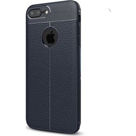 CaseStreet Apple iPhone 7 Plus Niss Deri Görünümlü Arka Koruma Lacivert Silikon Kılıf