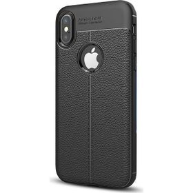 CaseStreet Apple iPhone XS Max Niss Deri Görünümlü Siyah Silikon Kılıf