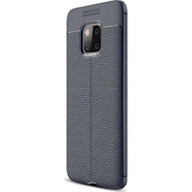 CaseStreet Huawei Mate 20 Pro Niss Deri Görünümlü Nano Glass Lacivert Silikon Kılıf