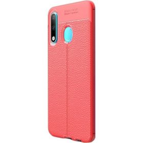 CaseStreet Huawei P30 Lite Niss Deri Görünümlü Kırmızı Silikon Kılıf