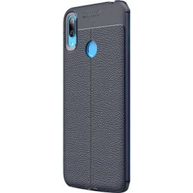 CaseStreet Huawei Y6 2019 Niss Deri Görünümlü Nano Glass Lacivert Silikon Kılıf