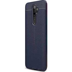 CaseStreet OPPO A5 2020 Niss Deri Görünümlü Nano Glass Lacivert Silikon Cep Telefonu Kılıf