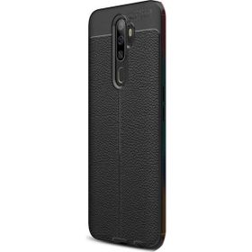 CaseStreet OPPO A5 2020 Niss Deri Görünümlü Nano Glass Siyah Silikon Cep Telefonu Kılıf