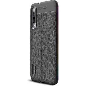 CaseStreet Xiaomi Mi 9 Lite Niss Deri Görünümlü Siyah Silikon Cep Telefonu Kılıf