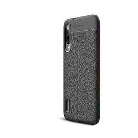 CaseStreet Xiaomi Mi 9 Lite Niss Deri Görünümlü Siyah Silikon Cep Telefonu Kılıf