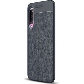 CaseStreet Xiaomi Mi 9 Niss Deri Görünümlü Lacivert Silikon Kılıf