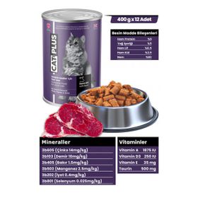 Cat Plus Sos İçinde Et Parçacıklı Dana Etli 12x400 gr Yetişkin Kedi Konserve Yaş Mama