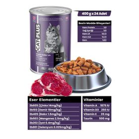 Cat Plus Sos İçinde Et Parçacıklı Dana Etli 24x400 gr Yetişkin Kedi Konserve Yaş Mama