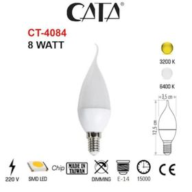 Cata 10 'li Cata CT-4084 Kıvrık Mum Ledli Buji LED Ampul-Ince E14 Duy-Kıvrık Avize Ampülü-Beyaz Işık 6400K