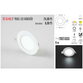 Cata 6 Watt Panel Led CT-5145 Beyaz Işık Alüminyum Kasa