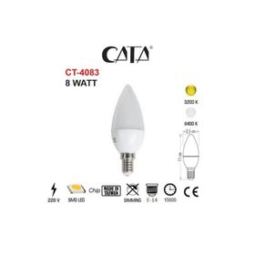 Cata 6'Lı 8W İnce E14 Duy Mum Buji Led Ampul- Günışığı Ct-4083