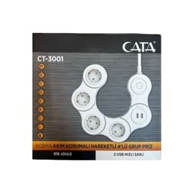 Cata CT-3001 Kobra Akım Korumalı 2'li USB Giriş 4'lü Grup Priz